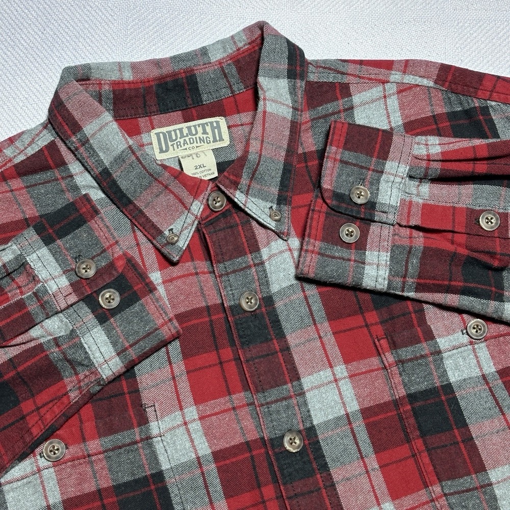 Duluth Trading Free Swingin' Button Up Flannel Shirt Mens 2XL Red Plaid Relaxed